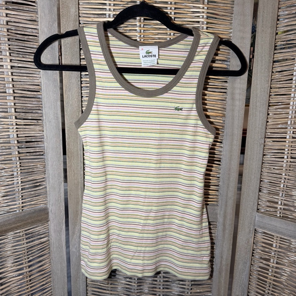 VTG Lacoste Women's Striped Cotton Tank Top - size 38